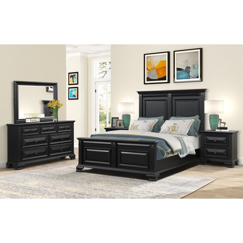 Samuelsson Solid Wood Piece Bedroom Set, Queen, Vintage Black