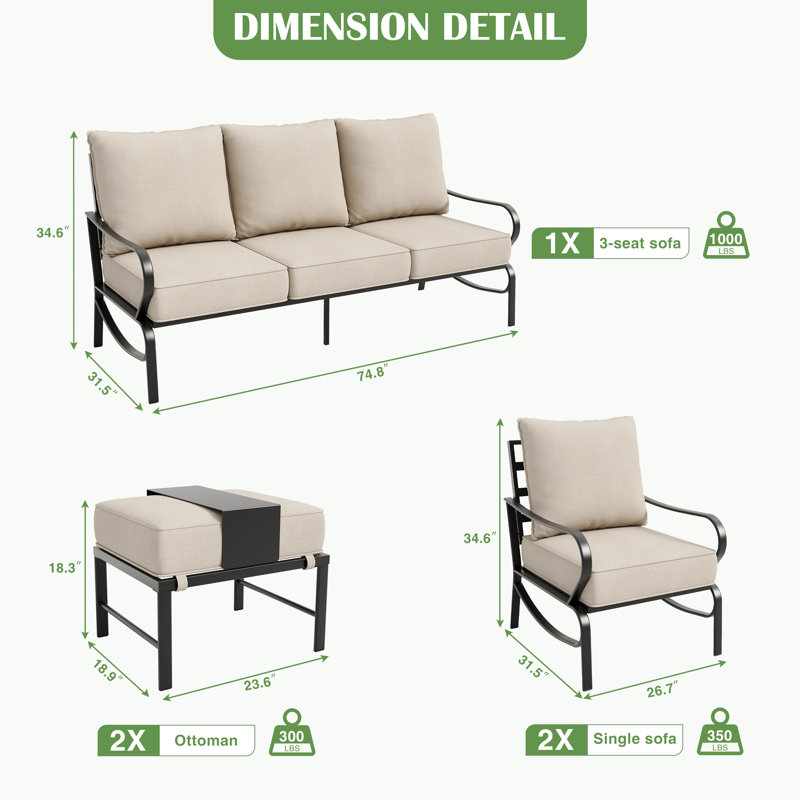 Vanwagenen 5-Person Patio Conversation Set With Cushion, Beige