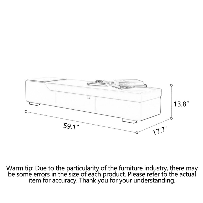 Banc de rangement rembourré moderne 59,06 pouces, H 13,78 po x l 59,06 po x P 17,72 po