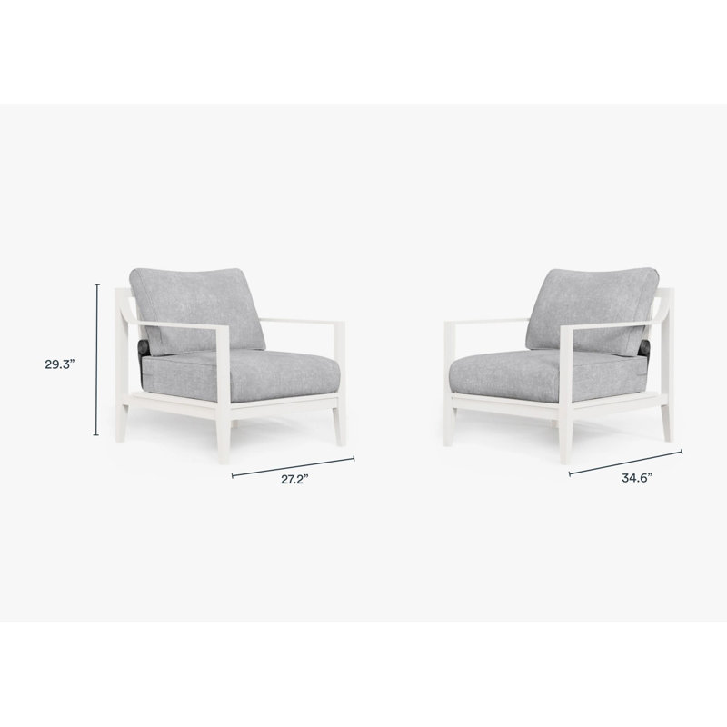 White Aluminum Outdoor Armchair Conversation Set, Pacific Fog Gray