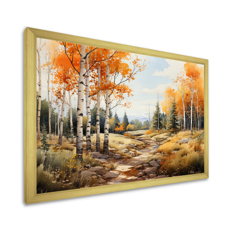 Atthia orange et forêt jaune Aspen II - impression, Cadre doré à une seule photo, H 34 po x l 44 po x P 1,5 po