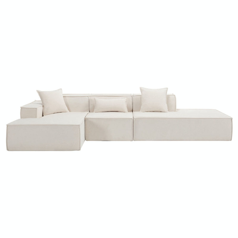 Upholstered Sectional, Left Hand Facing, Beige Polyester