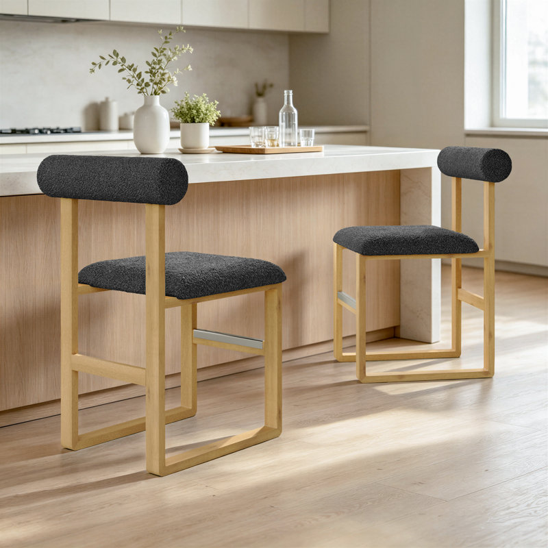 Brayden Upholstered Bar & Counter Stool with Wooden Sled Base, Counter Stool (24.5” Seat Height), Yellow, Black