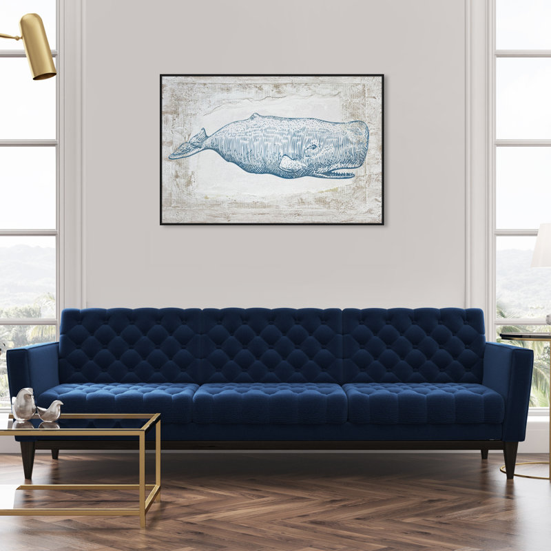 Baleine bleue - impression sur toile tendue, H 10 po x l 15 po, Impression encadrée, Noir