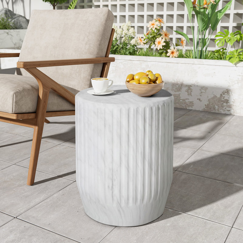 Table d'appoint de patio sculptée avec plateau rond, Blanc