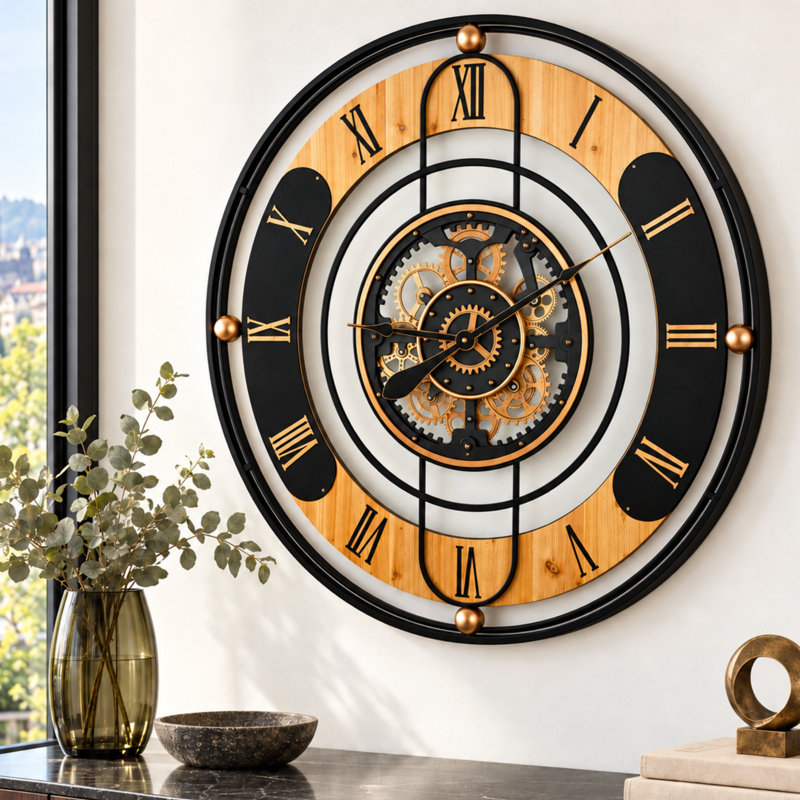 Horloge murale surdimensionnée ronde de 36 po pour le salon, Noir