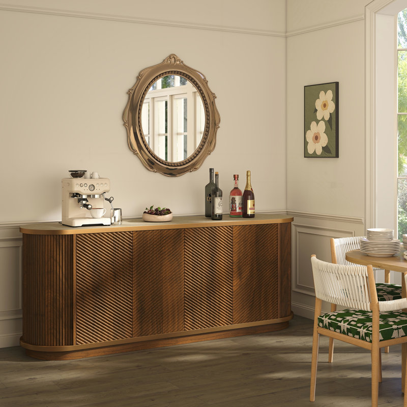 Buffet 63 po à 4 portes avec rangement, Beige/Brown