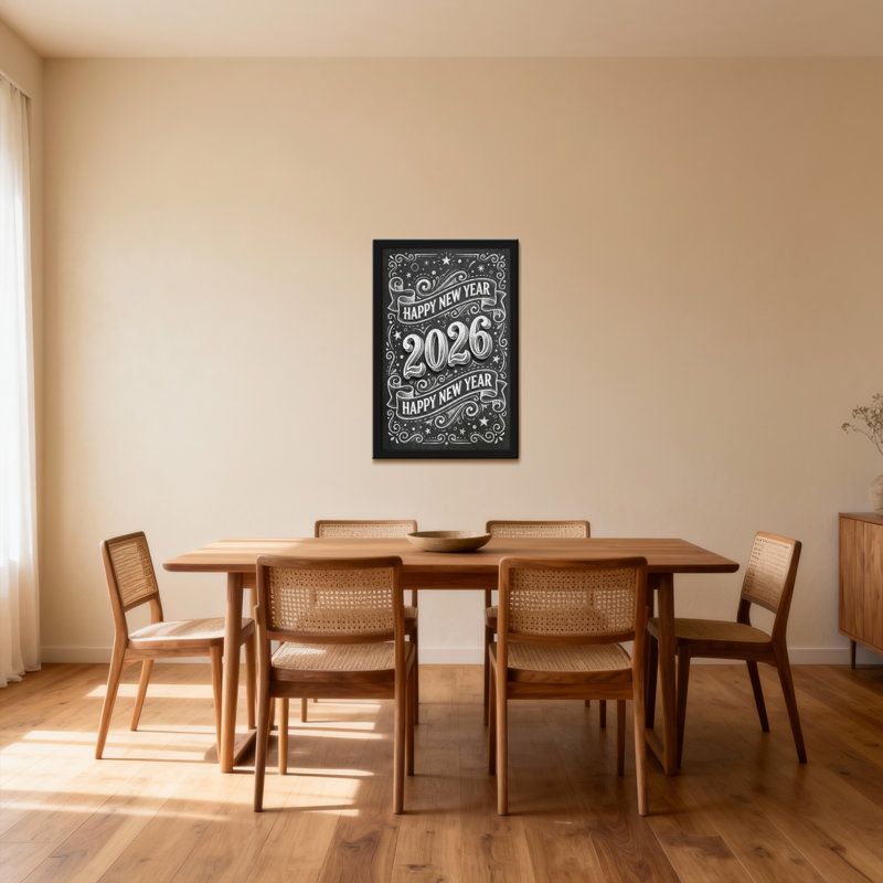 Ensemble de 1 tableau sur toile de style tableau noir « Bonne année 2026 », H 16 po x l 24 po, Toile tendue sur cadre