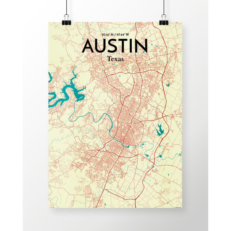Austin City Map - Unframed Graphic Art, 17" H x 11" W