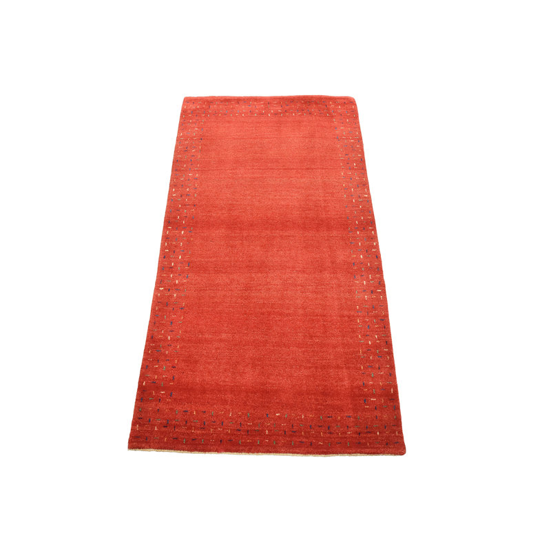 Tapis rouge en laine noué à la main de conception unique 2 pi 10 po x 5 pi 2 po