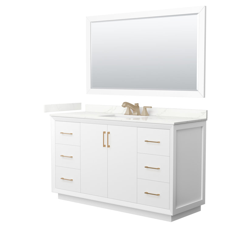 Meuble-lavabo simple avec plateau Strada 60, Quartz Giotto, Blanc, Bronze satiné