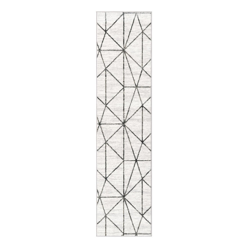 Tapis géométrique ivoire / gris Nuangola, Tapis de couloir 2 pi x 8 pi