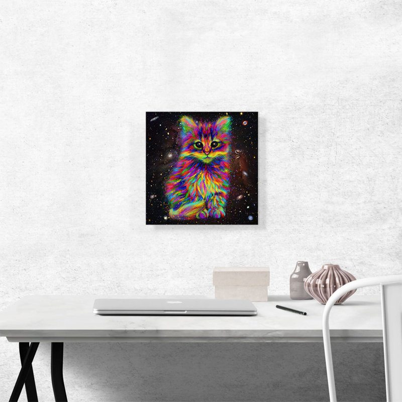 «Cute Kitten Cat Space Galaxy», reproduction d'art sur toile tendue, H 12 po x l 12 po x P 0,75 po