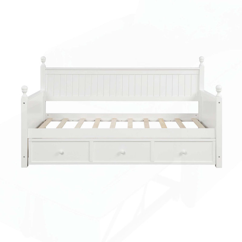 Lit de jour Butledge, lit de jour, lit simple, cadre de lit en bois, lit de jour avec tiroirs, Blanc