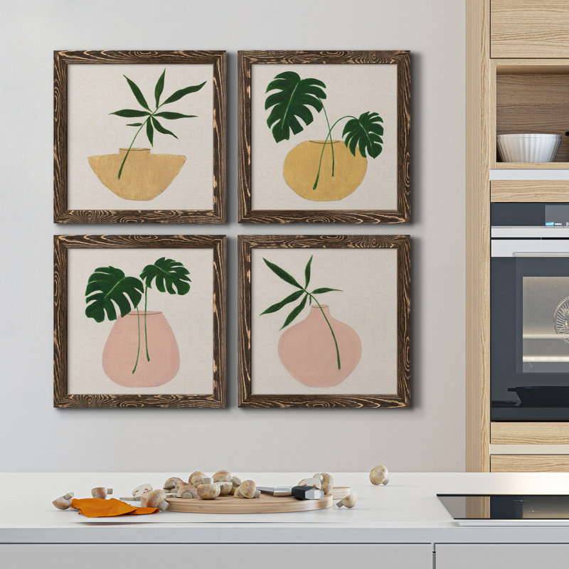 Simple Nature I - ensemble de 4 peintures sur toile encadrées, Encadrement brun, H 71 po x l 71 po x P 1,5 po