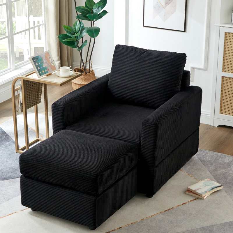 Chaise rembourrée avec velours côtelé Comfy, Noir