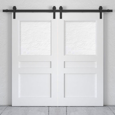 40'' x 83'' Solid + Manufactured Wood Glass Painted without Installation Hardware Kit Barn Door