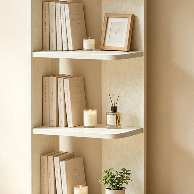 Tablette de rangement étroite en bois d'hévéa, Crème