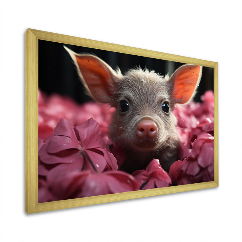 Pink Curious Pig I - Animals Canvas Wall Art, H 30 po x l 40 po x P 1,5 po, Encadrement doré