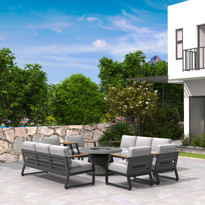 Dekayden 10 - Person Patio Conversation Set with Cushions, Gray/Black