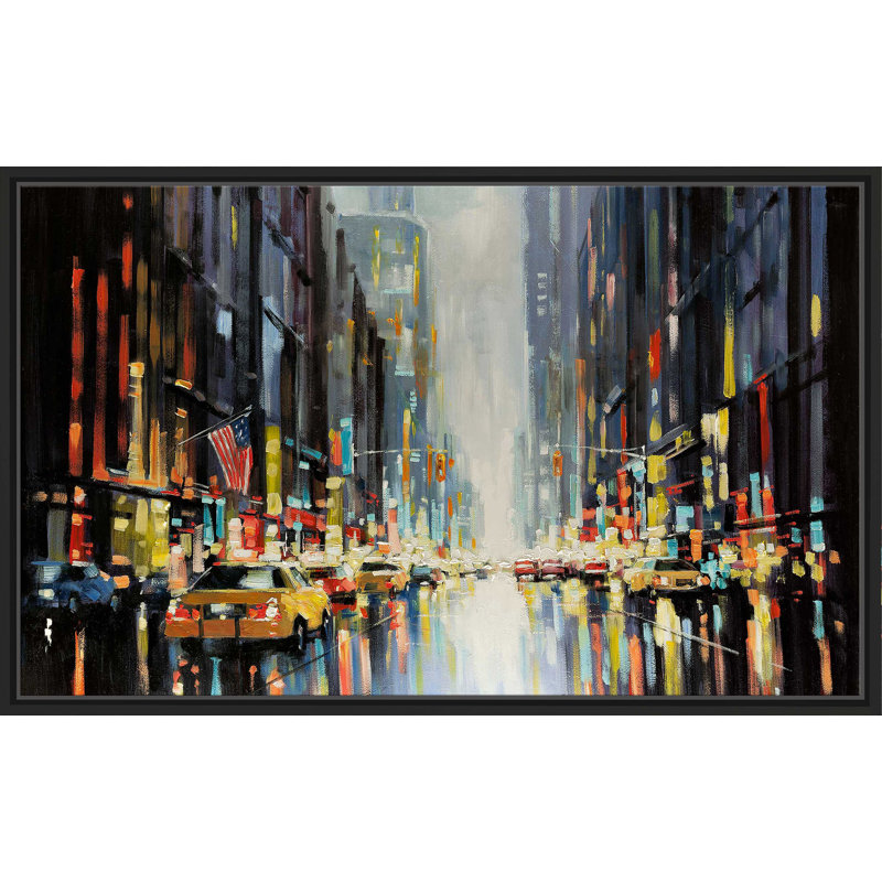 City Lights par - Peinture, Cadre flottant noir, H 21,5 po x l 33,5 po x P 2 po