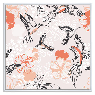 «Flying Birds and Hibiscus Flowers», reproduction d'art sur toile à motifs