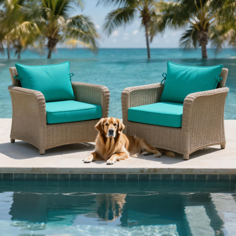 25.6 x 25.6 In Patio Furniture Cushions set of 2, Fade Resistant Outdoor Seat Cushions witj 4 pairs of Ties, Deep Seat Cushion for Seat Patio Chairs, Rattan Furniture, Wicker Seating, outdoor Adirondack Chair, Navy Blueturquoise