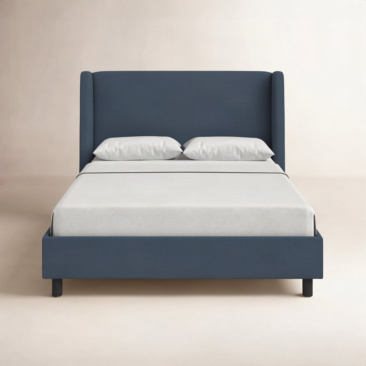 Tilly Linen Upholstered Wingback Bed, Queen, Linen Navy