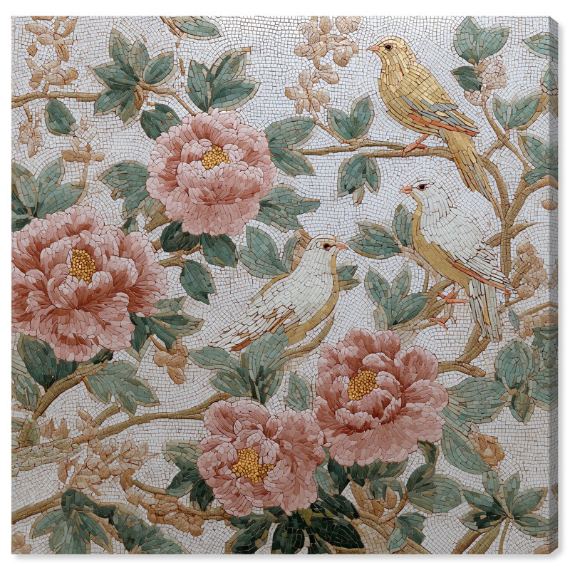 «Peony and the Sparrow II», reproduction d'art sur toile par Art Remedy, Toile tendue avec châssis, H 24 po x l 24 po