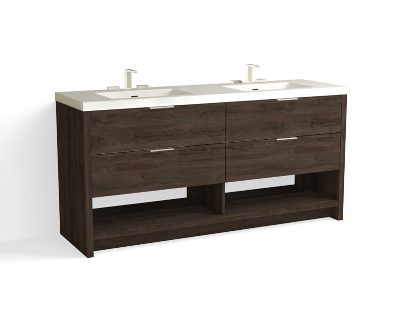 Vue 72" W Freestanding Double Bathroom Vanity, Glossy White/8" Widespread, Ashlin, Polished Nickel