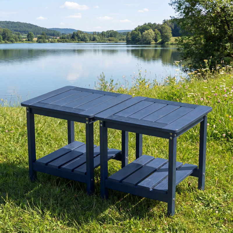 Table d'appoint carrée 16 po Hdpe Adirondack, table de bout résistante aux intempéries avec tablette de rangement, Bleu