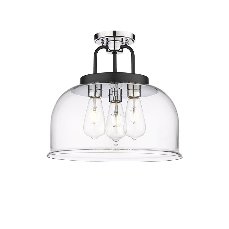 Makenzly Glass Semi Flush Mount, Clear, Black/Polished Chrome