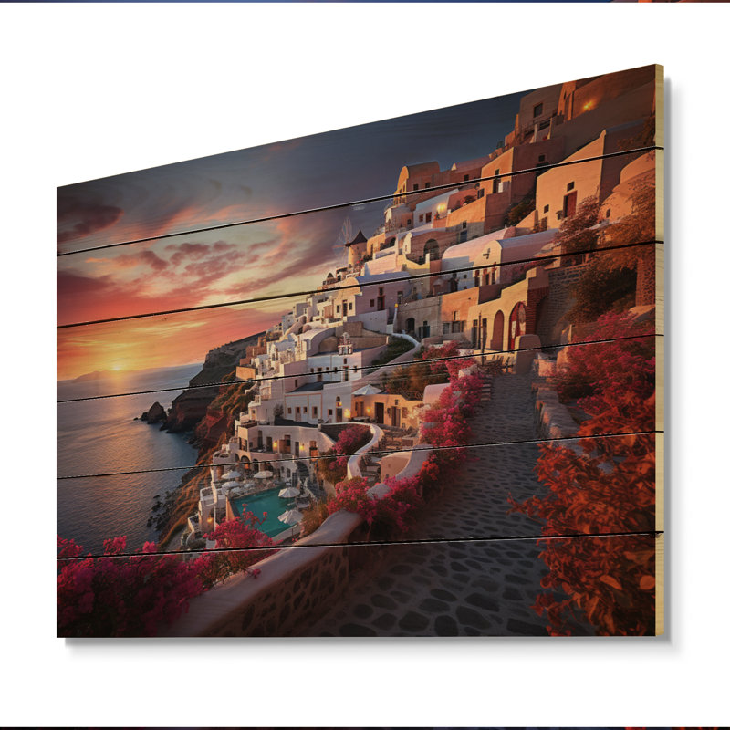 Grèce Oia Splendor IV sur bois, H 30 po x l 40 po x P 0,78 po