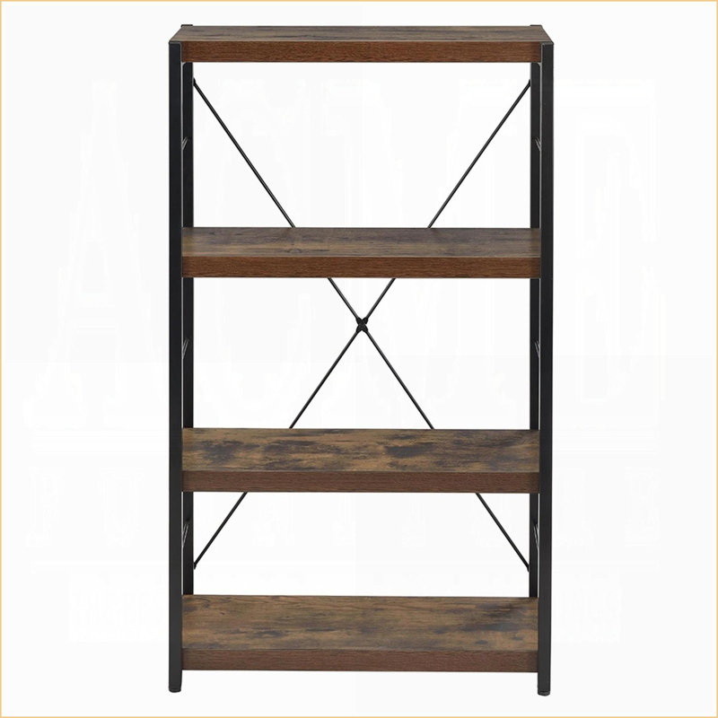 Bibliothèque style industriel en métal vieilli avec 4 tablettes en chêne noir l 24 po x P 11 po x H 43 po | Métal, bois | Industriel