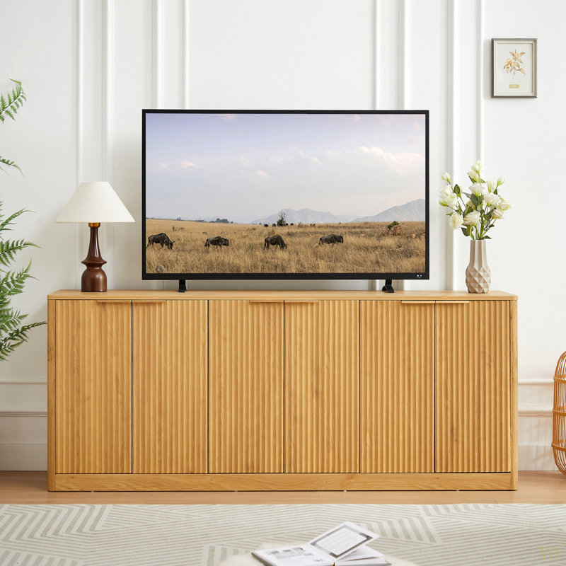 67-Inch Modern Wavy Sideboard, Curved Contour Design Storage Cabinet, 6-Door Cabinet With Storage Function, Suitable For Kitchen / Bedroom / Living Room,67.0"L X 15.7"W X 27.7"H