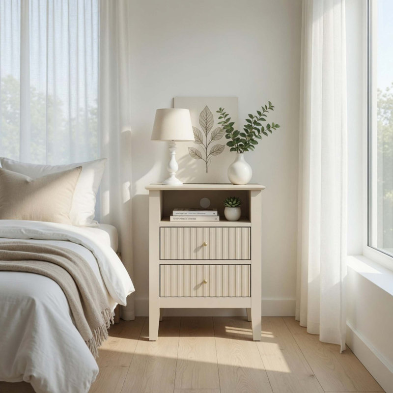 Ensemble de table de chevet moderne à 2 tiroirs avec deux solutions de rangement, Beige