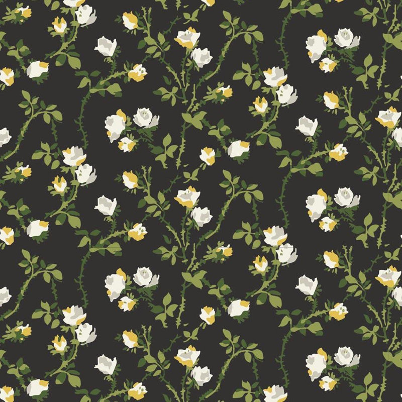 Lady Charlotte Rose Thorns 10' L x 24" W Peel and Stick Wallpaper Tile, Ash Blue, Peel & Stick