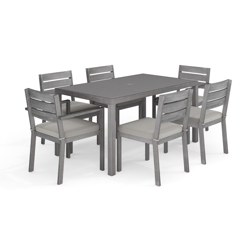 Martha Stewart Bedford All-Weather Patio Set With 62" Table And 6 Stackable Dining Chairs, Gray