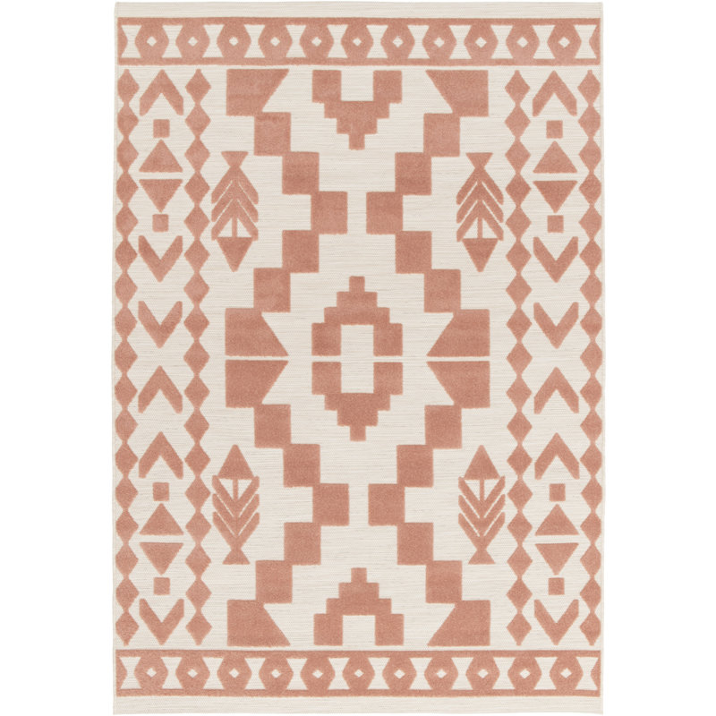 Relief Effect Indoor and Outdoor Pink and Cream Rug