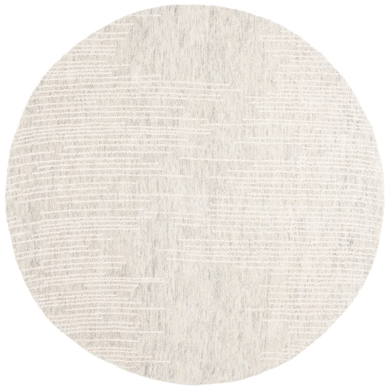 Tapis abstrait en laine / coton touffeté à la main Valeshia gris / gris clair / ivoire, Rond 6 pi