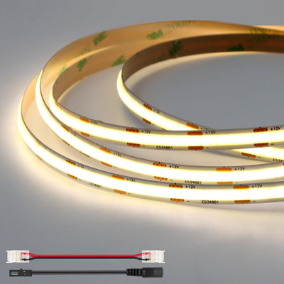 Bande lumineuse DEL COB 16,4 pi 48 W CC 12 V, ruban à découper flexible, homologué UL, IRC élevé 93+
