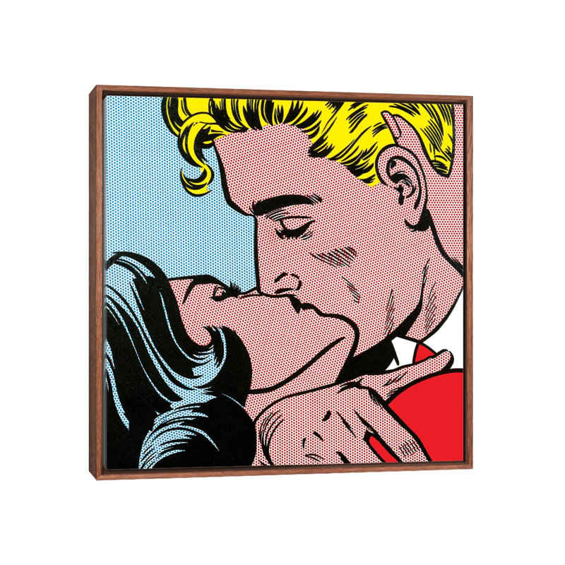 «Kiss I» par Toni Sanchez - impression d'art graphique, H 18 po x l 18 po x 1,5 po, Cadre flottant brun