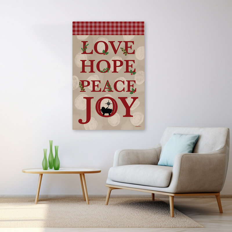 "Love Hope Peace Joy", H 48 po x l 32 po
