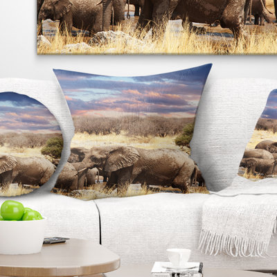 Memory of Elephants in Bush - Animal Printed Pillow