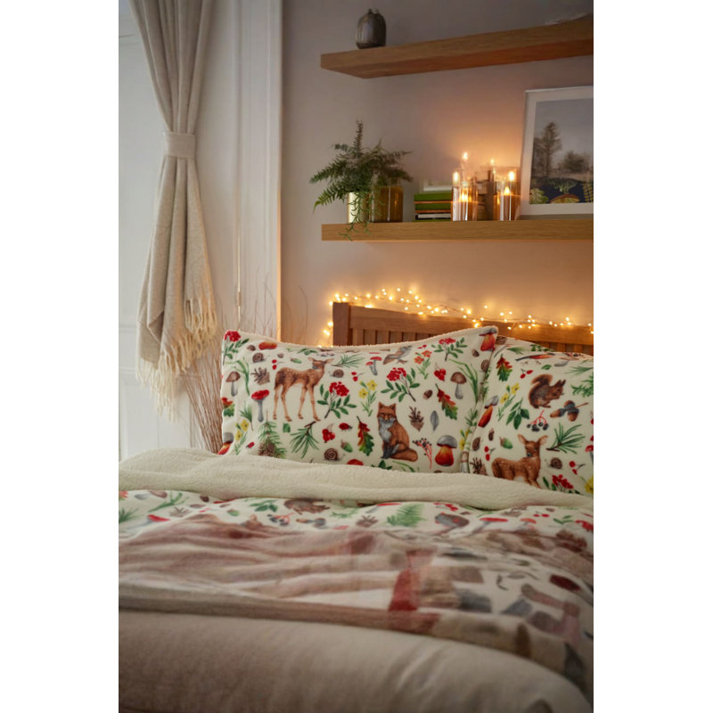 Autumn Animals Fleece Duvet Cover Set With Sherpa Fleece / Microfiber Geometric Duvet Cover Set with Pillowcases