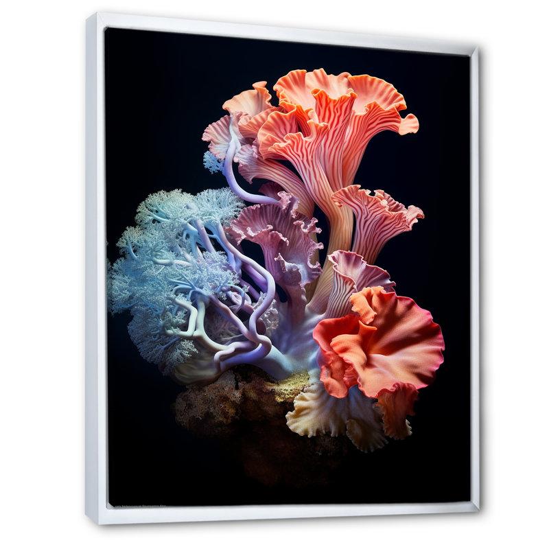 Anémone colorée, récif I - salon d'art mural plage et océan, Cadre flottant blanc, H 32 po x l 16 po x P 1 po