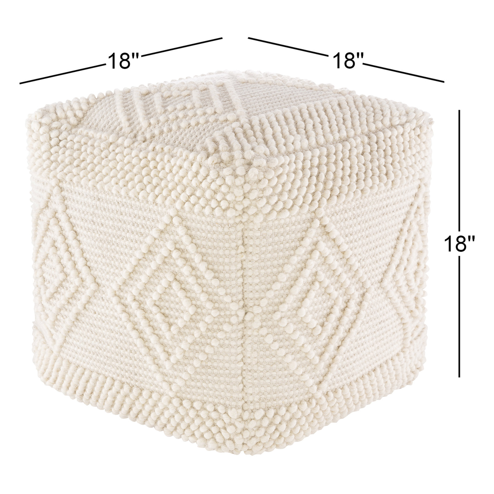 Tribeca Upholstered Pouf, Ivory Cotton Blend