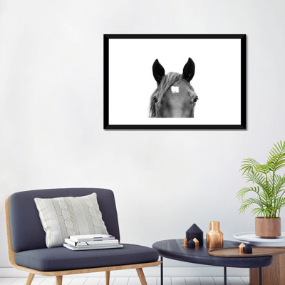 Peeking Horse In Black & White by Sisi & Seb - Photograph Print