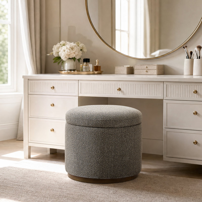 19.9"Round Upholstered Ottoman with Storage, Brown