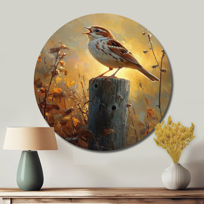 Jyrine - reproduction d'art moderne en métal jaune, oiseau rond, art mural en métal